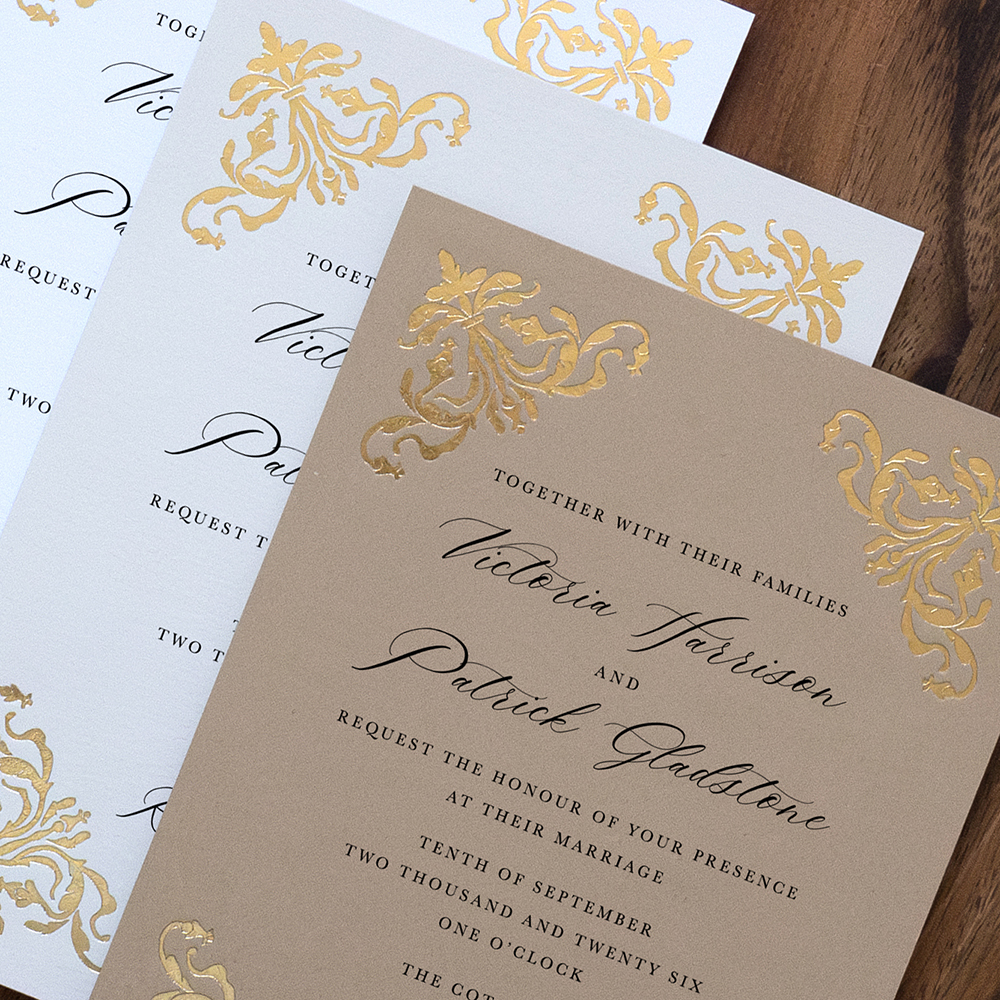 Edwardian Flourish Gold Foil Pressed Wedding Invitation